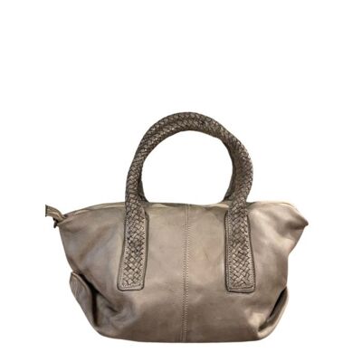 BABY MADRID Smooth Leather Handbag with Woven Handles Taupe