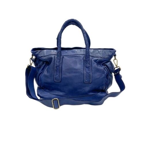 TOKYO Smooth Leather Handbag with Woven Handles Navy