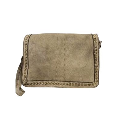 Bolso bandolera pequeño SILVINA con tachuelas Taupe claro