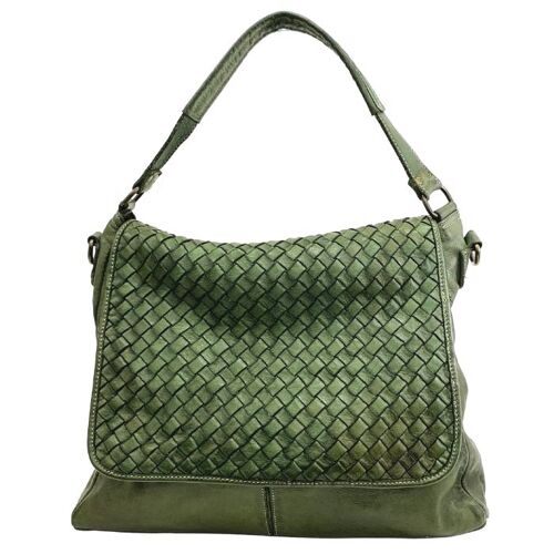 VIRGINIA Flap Bag With Wide Weave Army Green