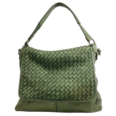 Bolso con solapa VIRGINIA tejido ancho verde militar