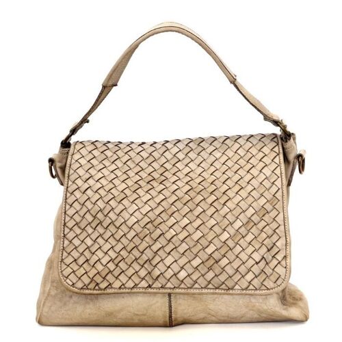 VIRGINIA Flap Bag With Wide Weave Beige