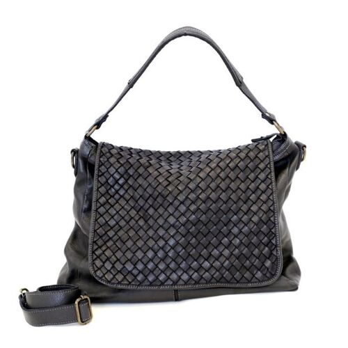 VIRGINIA Flap Bag With Wide Weave Black