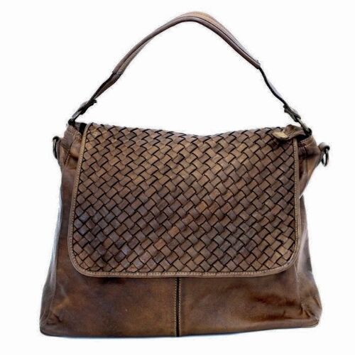 VIRGINIA Flap Bag With Wide Weave Dark Brown