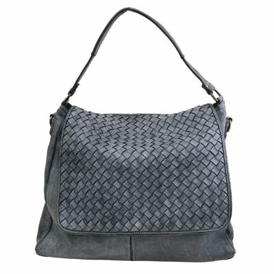 VIRGINIA Flap Bag With Wide Weave Dark Grey