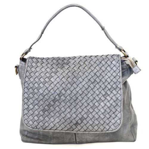 VIRGINIA Flap Bag With Wide Weave Light Grey