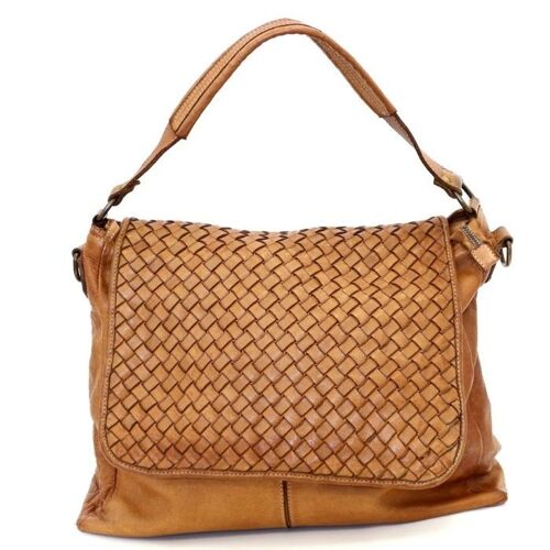 VIRGINIA Flap Bag With Wide Weave Tan