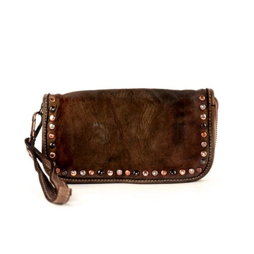 SIMONA Wrist Wallet With Studs Dark Brown