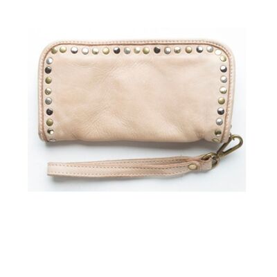 Cartera de muñeca SIMONA con tachuelas Beige