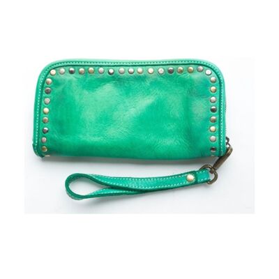 Cartera de muñeca SIMONA con tachuelas verde esmeralda