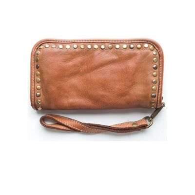 SIMONA Wrist Wallet With Studs Tan