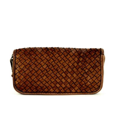 SIMONETTA Woven Wrist Wallet Dark Tan