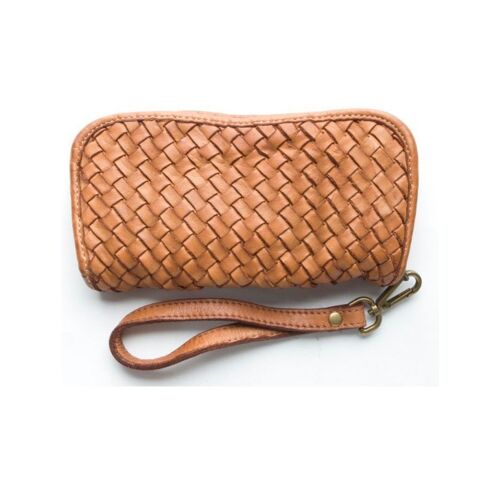 SIMONETTA Woven Wrist Wallet Tan