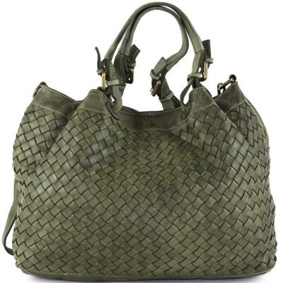 LUCIA Tote Bag Large Weave Army Green