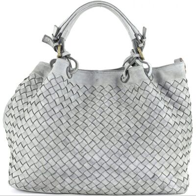 LUCIA Tote Bag Large Weave Light Grey