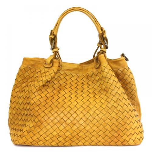 LUCIA Tote Bag Large Weave Mustard