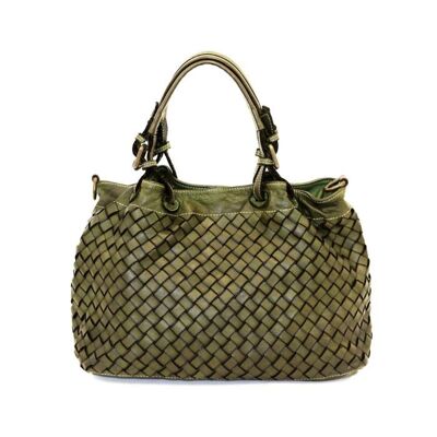 BABY LUCIA Small Tote Bag Large Weave Army Green