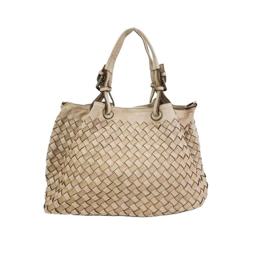 BABY LUCIA Small Tote Bag Large Weave Beige