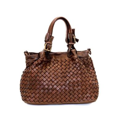 BABY LUCIA Borsa tote piccola Large Weave Marrone scuro