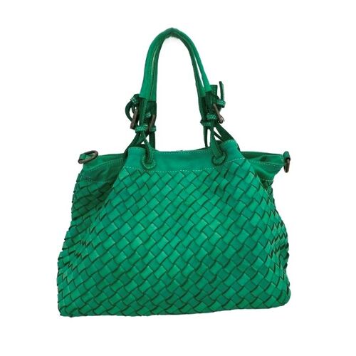 BABY LUCIA Small Tote Bag Large Weave Emerald
