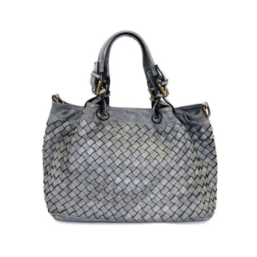 BABY LUCIA Small Tote Bag Large Weave Grey