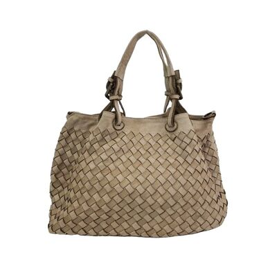 BABY LUCIA Small Tote Bag Large Weave Light Taupe
