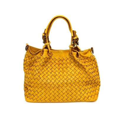 BABY LUCIA Small Tote Bag Large Weave Mustard