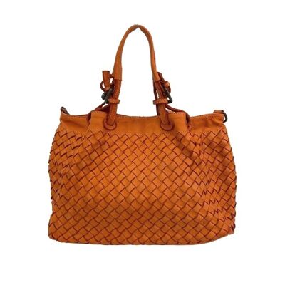 BABY LUCIA Small Tote Bag Large Weave Orange