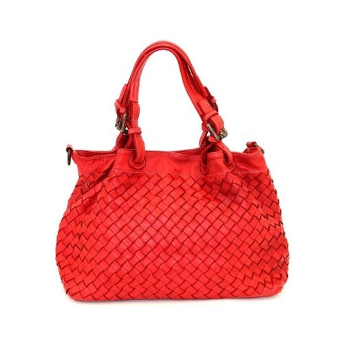 BABY LUCIA Small Tote Bag Large Weave Bright Red
