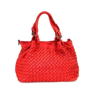 BABY LUCIA Small Tote Bag Large Weave Bright Red