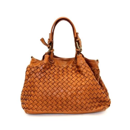 BABY LUCIA Small Tote Bag Large Weave Tan