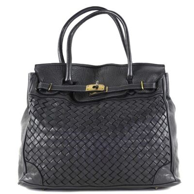 Strukturierte Tasche ALICIA Large Weave Schwarz