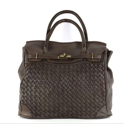 ALICIA Structured Bag Large Weave Dark Brown