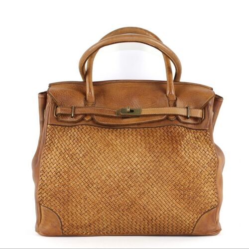 ALICIA Woven Structured Bag Tan