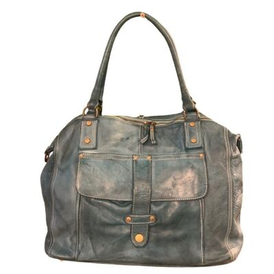 ADELE Satchel Style Bag Taupe Teal