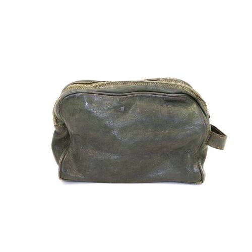 NICOLA Leather Wash Bag Army Green