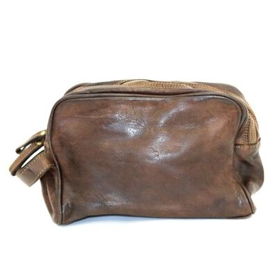 NICOLA leather wash bag Dark Brown