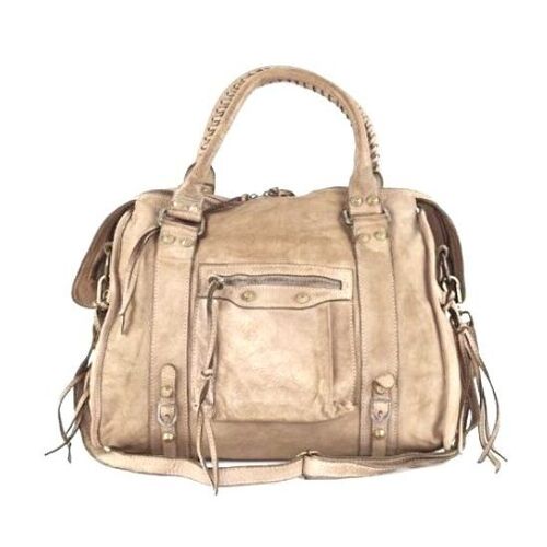 ISABELLA Hand Bag with Stitched Handle Beige