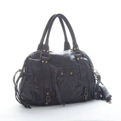 ISABELLA Hand Bag with Stitched Handle Black