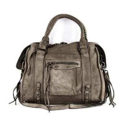 ISABELLA Hand Bag with Stitched Handle Dark Taupe