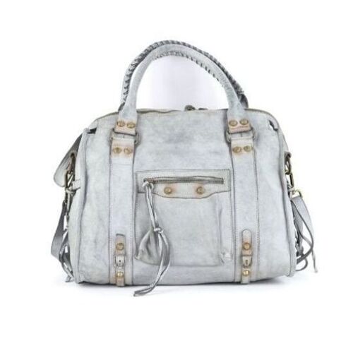 ISABELLA Hand Bag with Stitched Handle Light Grey