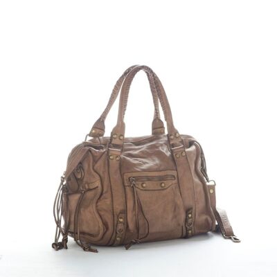 ISABELLA Hand Bag with Stitched Handle Light Taupe