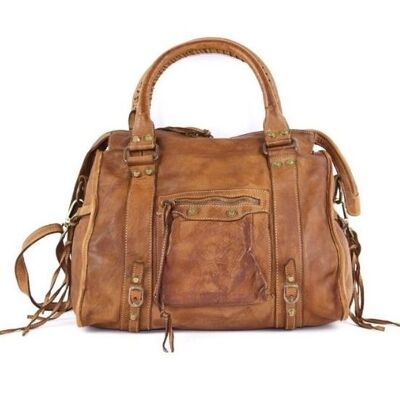 ISABELLA Hand Bag with Stitched Handle Tan