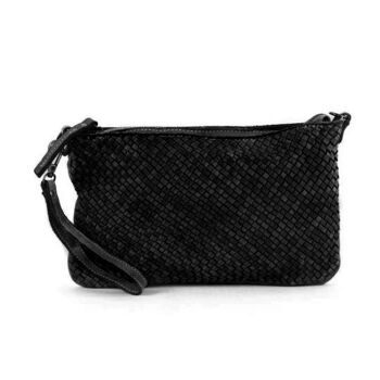 CLAUDIA Woven Clutch Wristlet Bag Noir