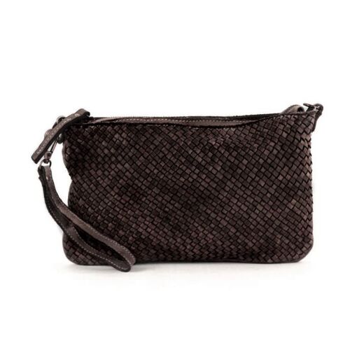 CLAUDIA Woven Clutch Wristlet Bag Dark Brown