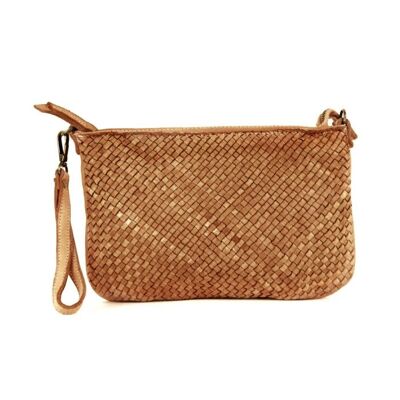 CLAUDIA Woven Clutch Wristlet Bag Hellbraun