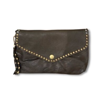 LAVINIA Studded Clutch Bag Brown