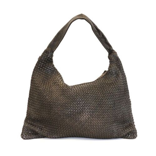 ANNA Woven Shoulder Bag Dark Brown