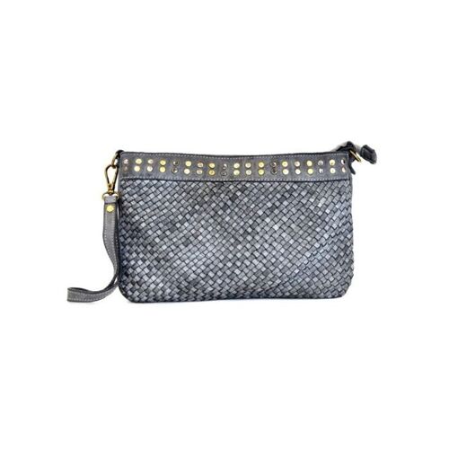 VALERIA Woven Wristlet Bag with Studs Light Grey