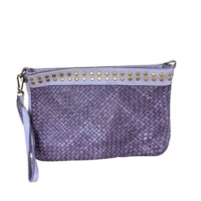 VALERIA Woven Wristlet Bag with Studs Lilac